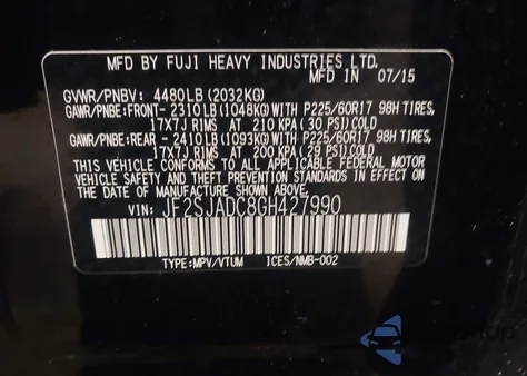 2016 Subaru Forester 2.5I Premium from USA, damaged, VIN JF2SJADC8GH427990